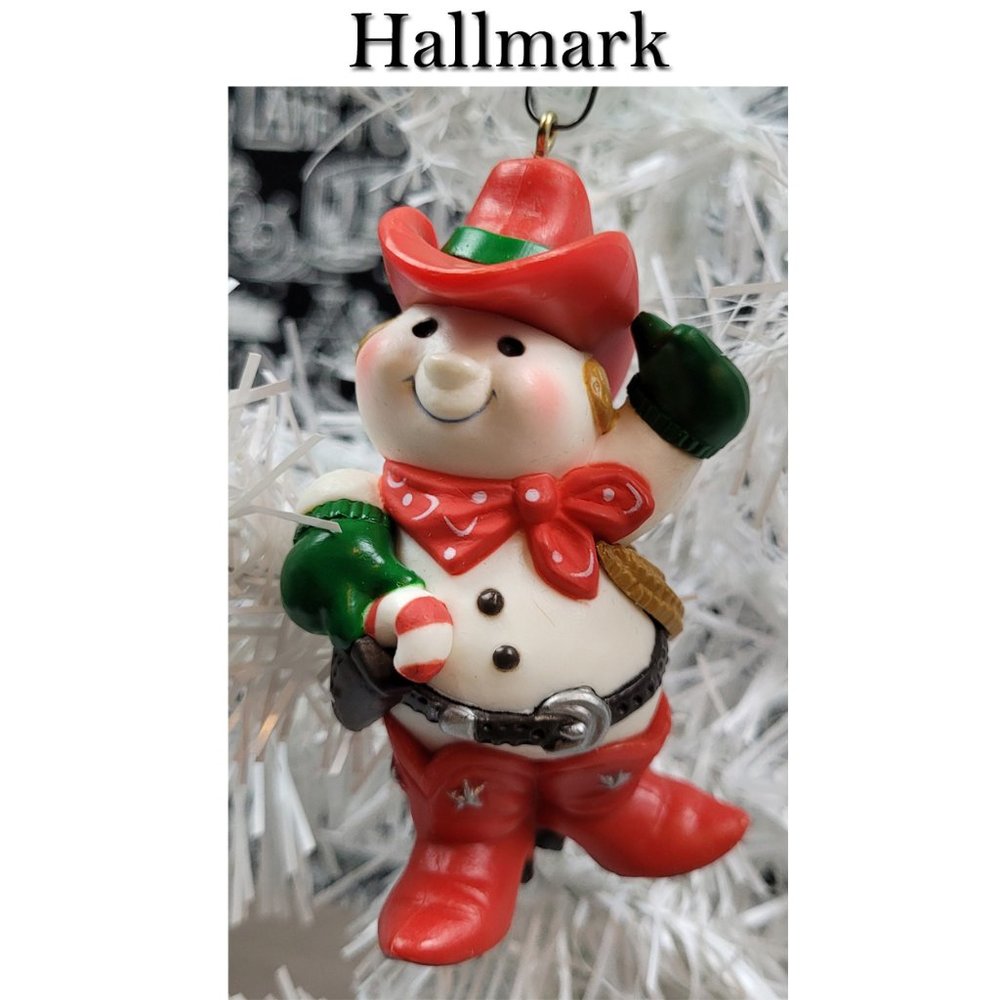 Hallmark Vintage 1982 Cowboy Snowman Christmas Ornament